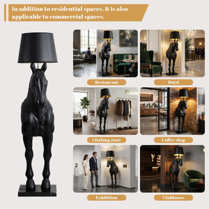 English Elm Horse Sculpture Floor Lamp Fiberglass Stallion Art Marble Base Warm Led Living Room W2869P445604