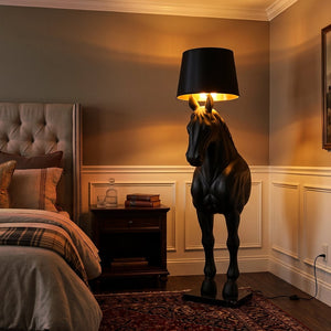 English Elm Horse Sculpture Floor Lamp Fiberglass Stallion Art Marble Base Warm Led Living Room W2869P445604