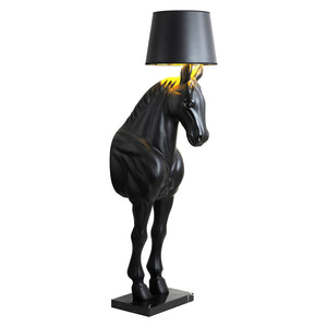 English Elm Horse Sculpture Floor Lamp Fiberglass Stallion Art Marble Base Warm Led Living Room W2869P445604
