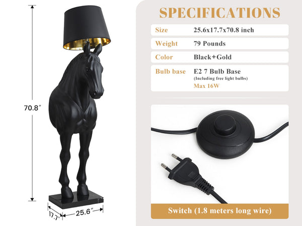 English Elm Horse Sculpture Floor Lamp Fiberglass Stallion Art Marble Base Warm Led Living Room W2869P445604