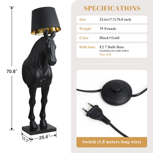 English Elm Horse Sculpture Floor Lamp Fiberglass Stallion Art Marble Base Warm Led Living Room W2869P445604