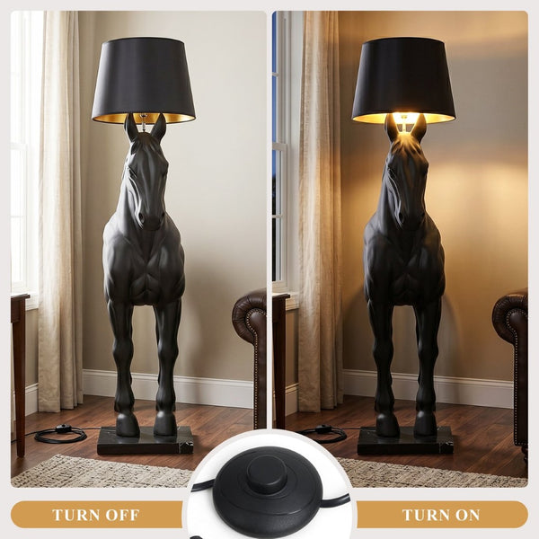English Elm Horse Sculpture Floor Lamp Fiberglass Stallion Art Marble Base Warm Led Living Room W2869P445604