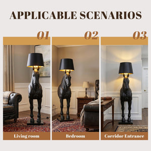 English Elm Horse Sculpture Floor Lamp Fiberglass Stallion Art Marble Base Warm Led Living Room W2869P445604