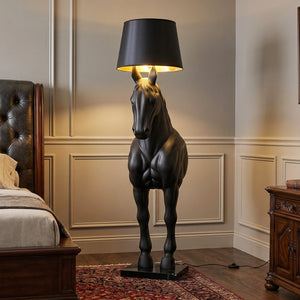 English Elm Horse Sculpture Floor Lamp Fiberglass Stallion Art Marble Base Warm Led Living Room W2869P445604