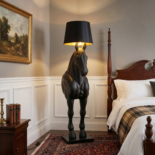 English Elm Horse Sculpture Floor Lamp Fiberglass Stallion Art Marble Base Warm Led Living Room W2869P445604