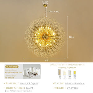 English Elm 48-Inch Sputnik Crystal Chandelier K9 Beads Spherical Firework Pendant for Grand Living Rooms W2869P526921