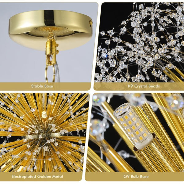 English Elm 48-Inch Sputnik Crystal Chandelier K9 Beads Spherical Firework Pendant for Grand Living Rooms W2869P526921