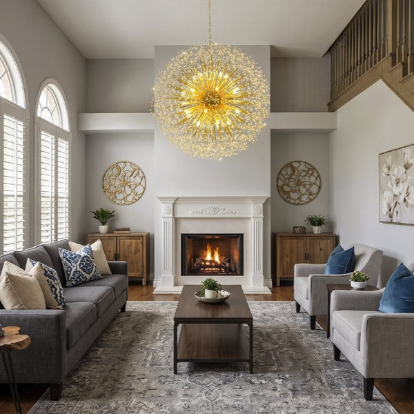 English Elm 48-Inch Sputnik Crystal Chandelier K9 Beads Spherical Firework Pendant for Grand Living Rooms W2869P526921