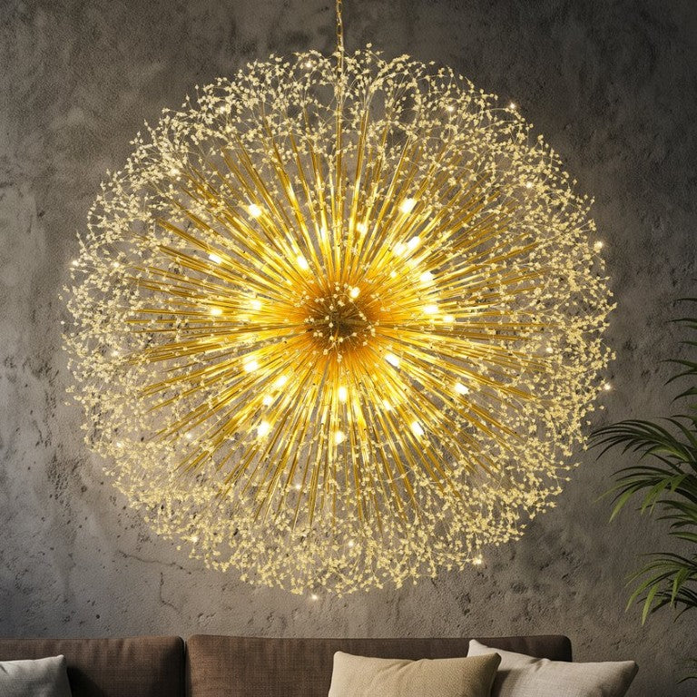English Elm 63-Inch Sputnik Crystal Chandelier Mirror Gold Foyer Statement Fixture with 30 G9 Bulbs W2869P526922