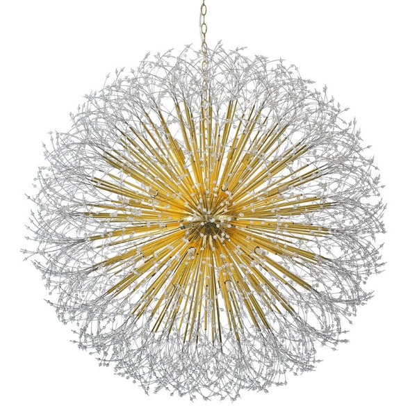 English Elm 63-Inch Sputnik Crystal Chandelier Mirror Gold Foyer Statement Fixture with 30 G9 Bulbs W2869P526922