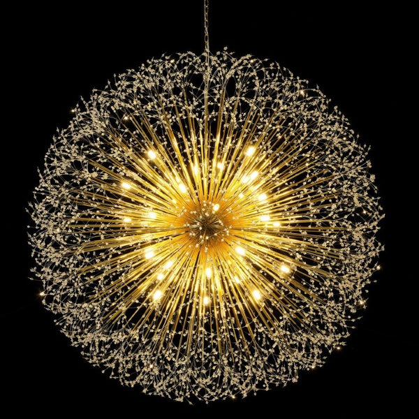English Elm 63-Inch Sputnik Crystal Chandelier Mirror Gold Foyer Statement Fixture with 30 G9 Bulbs W2869P526922