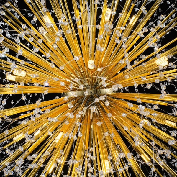 English Elm 63-Inch Sputnik Crystal Chandelier Mirror Gold Foyer Statement Fixture with 30 G9 Bulbs W2869P526922