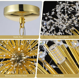 English Elm 63-Inch Sputnik Crystal Chandelier Mirror Gold Foyer Statement Fixture with 30 G9 Bulbs W2869P526922