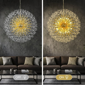 English Elm 63-Inch Sputnik Crystal Chandelier Mirror Gold Foyer Statement Fixture with 30 G9 Bulbs W2869P526922