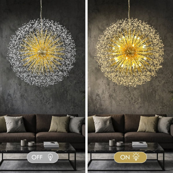 English Elm 63-Inch Sputnik Crystal Chandelier Mirror Gold Foyer Statement Fixture with 30 G9 Bulbs W2869P526922