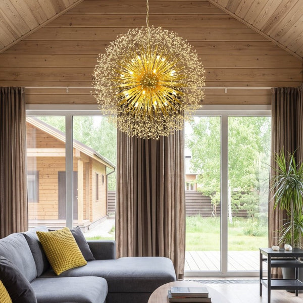 English Elm 63-Inch Sputnik Crystal Chandelier Mirror Gold Foyer Statement Fixture with 30 G9 Bulbs W2869P526922