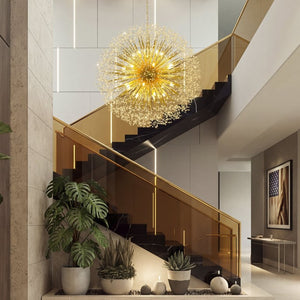 English Elm 63-Inch Sputnik Crystal Chandelier Mirror Gold Foyer Statement Fixture with 30 G9 Bulbs W2869P526922