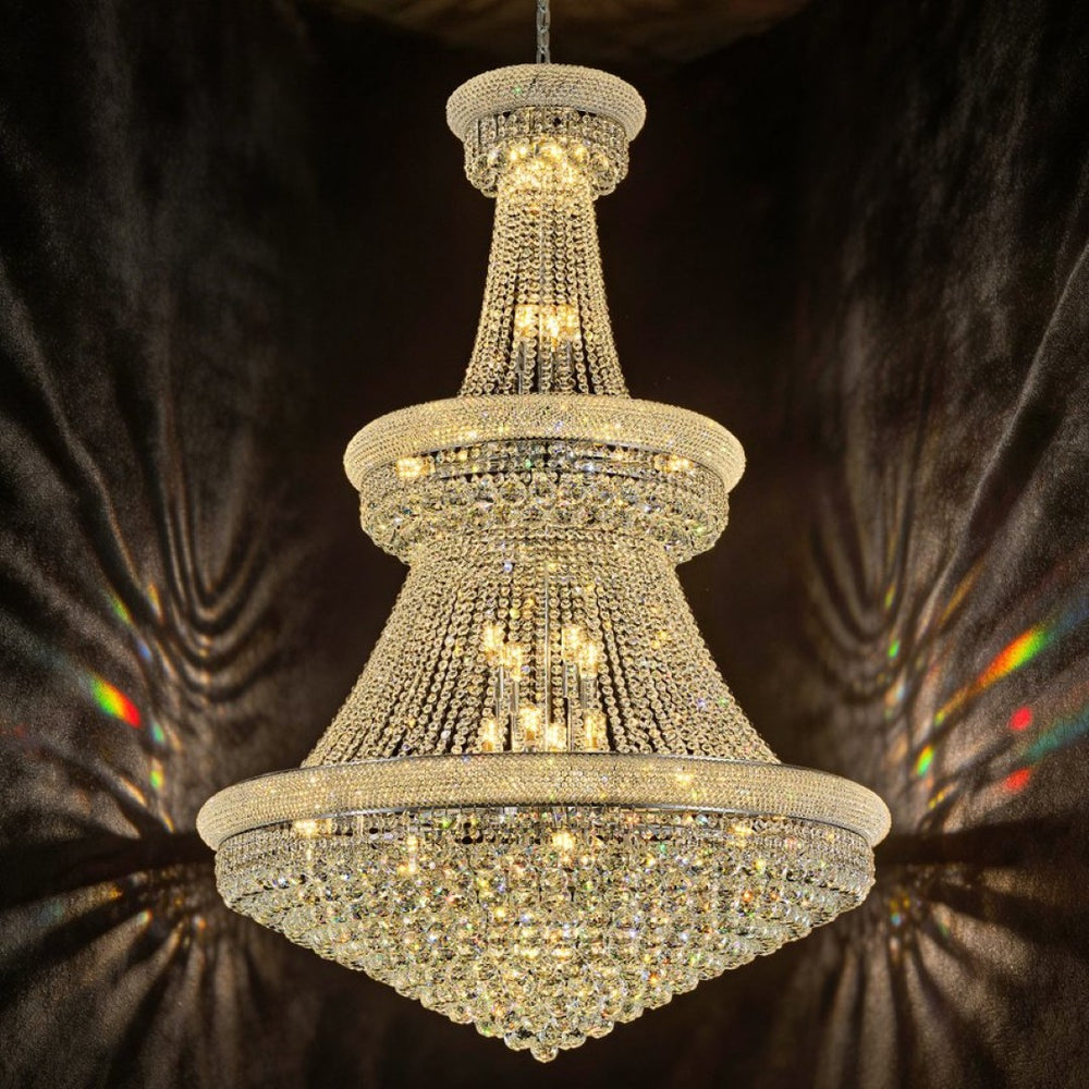English Elm Crystal K9 Sphere Empire Chandelier with Chrome Frame for Grand Foyer or Dining Room W2869S00004