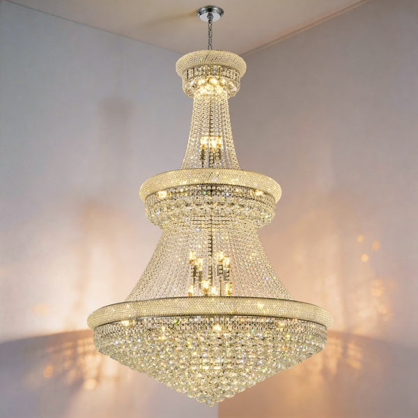 English Elm Crystal K9 Sphere Empire Chandelier with Chrome Frame for Grand Foyer or Dining Room W2869S00004