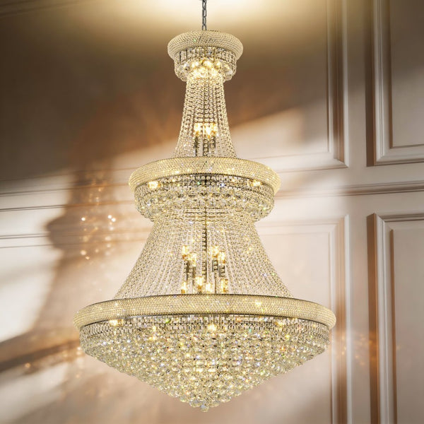 English Elm Crystal K9 Sphere Empire Chandelier with Chrome Frame for Grand Foyer or Dining Room W2869S00004