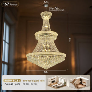 English Elm Crystal K9 Sphere Empire Chandelier with Chrome Frame for Grand Foyer or Dining Room W2869S00004