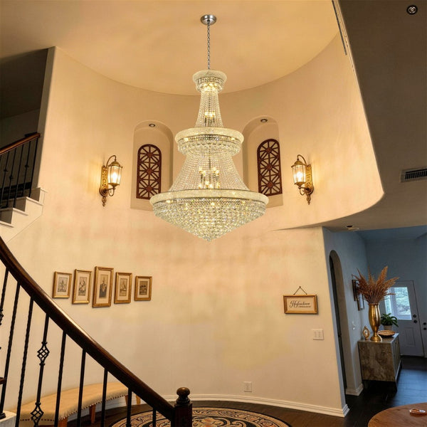 English Elm Crystal K9 Sphere Empire Chandelier with Chrome Frame for Grand Foyer or Dining Room W2869S00004