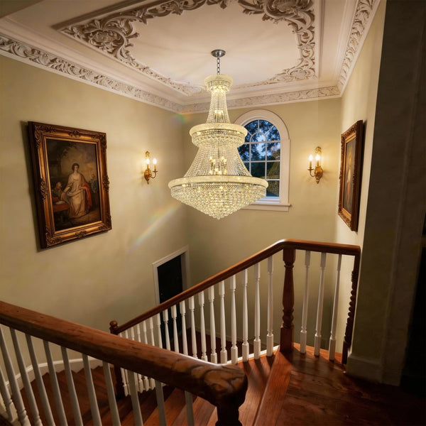 English Elm Crystal K9 Sphere Empire Chandelier with Chrome Frame for Grand Foyer or Dining Room W2869S00004