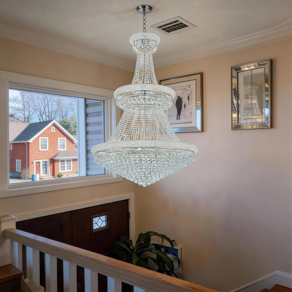 English Elm Crystal K9 Sphere Empire Chandelier with Chrome Frame for Grand Foyer or Dining Room W2869S00004