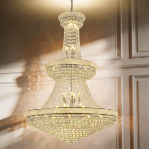 English Elm Large K9 Crystal Empire Chandelier with Chrome Finish for Grand Foyers and Dining Rooms W2869S00006