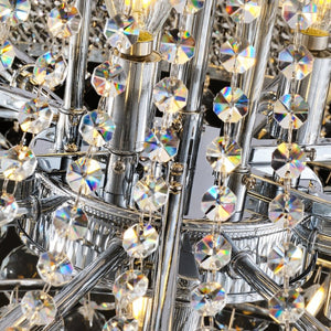 English Elm Large K9 Crystal Empire Chandelier with Chrome Finish for Grand Foyers and Dining Rooms W2869S00006
