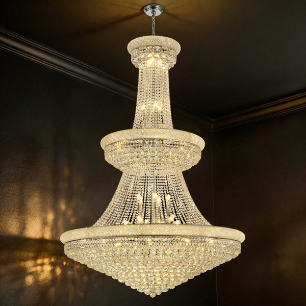English Elm Large K9 Crystal Empire Chandelier with Chrome Finish for Grand Foyers and Dining Rooms W2869S00006