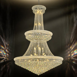 English Elm Large K9 Crystal Empire Chandelier with Chrome Finish for Grand Foyers and Dining Rooms W2869S00006