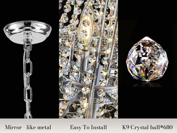 English Elm Large K9 Crystal Empire Chandelier with Chrome Finish for Grand Foyers and Dining Rooms W2869S00006