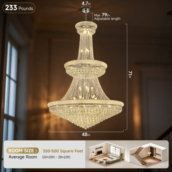 English Elm Large K9 Crystal Empire Chandelier with Chrome Finish for Grand Foyers and Dining Rooms W2869S00006