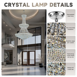 English Elm Large K9 Crystal Empire Chandelier with Chrome Finish for Grand Foyers and Dining Rooms W2869S00006