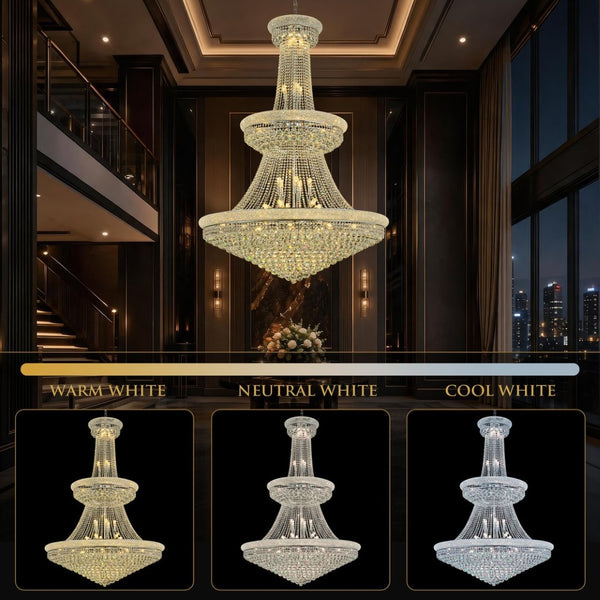 English Elm Large K9 Crystal Empire Chandelier with Chrome Finish for Grand Foyers and Dining Rooms W2869S00006