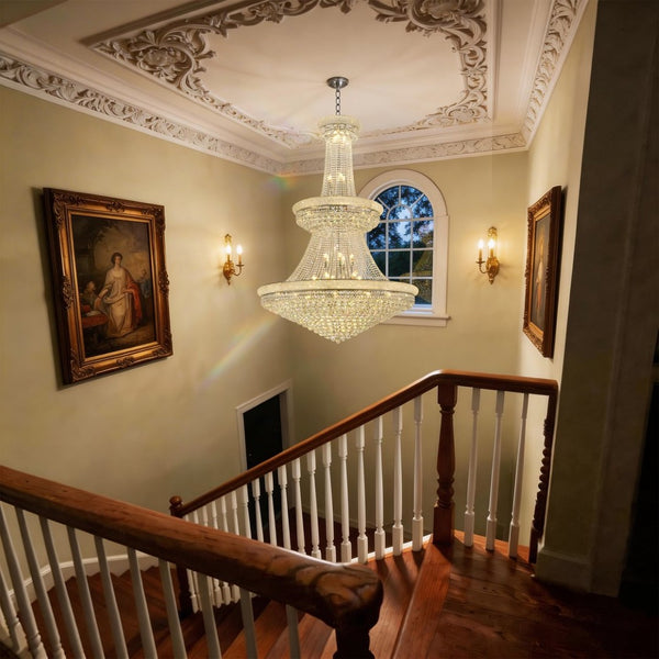 English Elm Large K9 Crystal Empire Chandelier with Chrome Finish for Grand Foyers and Dining Rooms W2869S00006
