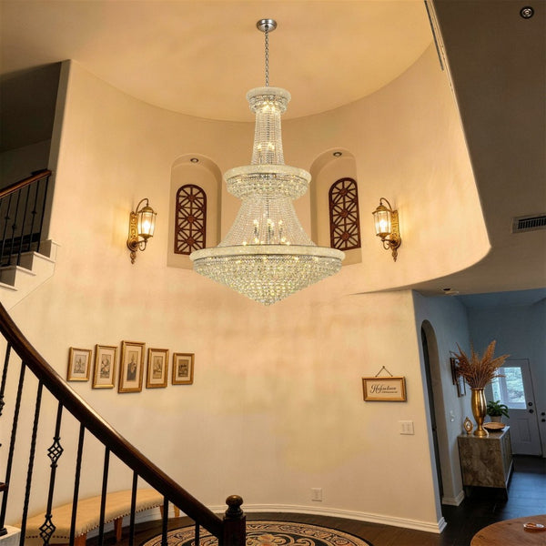 English Elm Large K9 Crystal Empire Chandelier with Chrome Finish for Grand Foyers and Dining Rooms W2869S00006