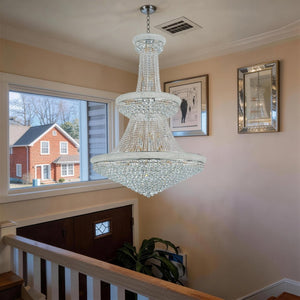 English Elm Large K9 Crystal Empire Chandelier with Chrome Finish for Grand Foyers and Dining Rooms W2869S00006