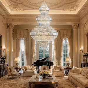 English Elm Large Empire Crystal Chandelier K9 Prism Gold Tiered Foyer Fixture with 51 LED Bulbs W2869S00047