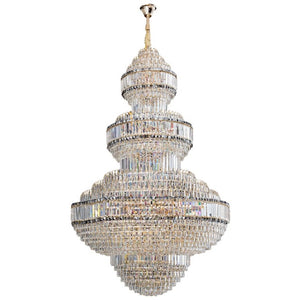English Elm Large Empire Crystal Chandelier K9 Prism Gold Tiered Foyer Fixture with 51 LED Bulbs W2869S00047