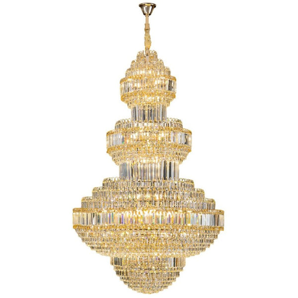 English Elm Large Empire Crystal Chandelier K9 Prism Gold Tiered Foyer Fixture with 51 LED Bulbs W2869S00047