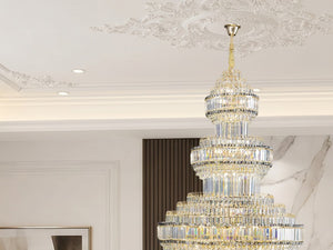 English Elm Large Empire Crystal Chandelier K9 Prism Gold Tiered Foyer Fixture with 51 LED Bulbs W2869S00047