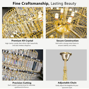 English Elm Large Empire Crystal Chandelier K9 Prism Gold Tiered Foyer Fixture with 51 LED Bulbs W2869S00047