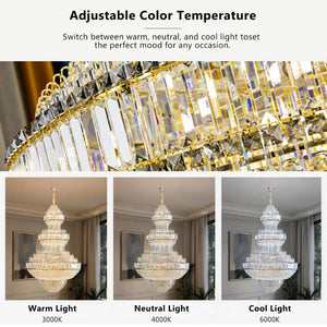 English Elm Large Empire Crystal Chandelier K9 Prism Gold Tiered Foyer Fixture with 51 LED Bulbs W2869S00047