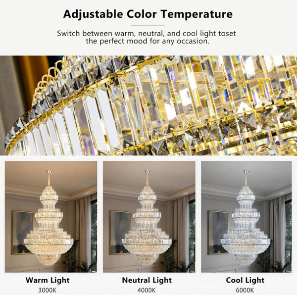 English Elm Large Empire Crystal Chandelier K9 Prism Gold Tiered Foyer Fixture with 51 LED Bulbs W2869S00047