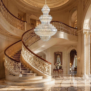 English Elm Large Empire Crystal Chandelier K9 Prism Gold Tiered Foyer Fixture with 51 LED Bulbs W2869S00047