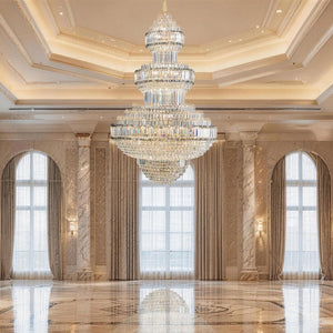 English Elm Large Empire Crystal Chandelier K9 Prism Gold Tiered Foyer Fixture with 51 LED Bulbs W2869S00047