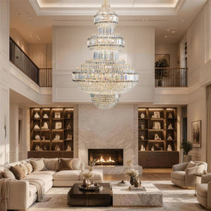 English Elm Large Empire Crystal Chandelier K9 Prism Gold Tiered Foyer Fixture with 51 LED Bulbs W2869S00047