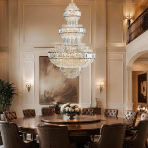 English Elm Large Empire Crystal Chandelier K9 Prism Gold Tiered Foyer Fixture with 51 LED Bulbs W2869S00047